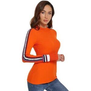 AmélieBoutik Women Mock Neck Fair‎ Isle Trim Long Sleeve Pullover Knit Sweater